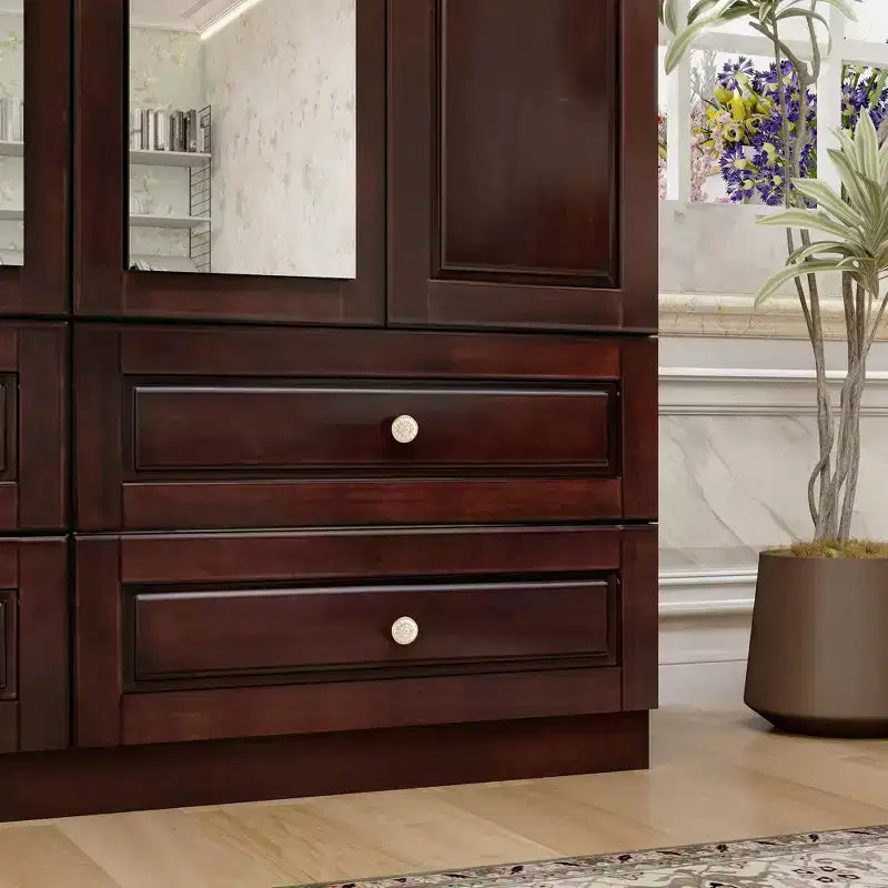 Keloyid Seusar Armoire bois noir brunâtre 156 cm avec 4 tiroirs, 2 miroirs, tringle à vêtements et étagères