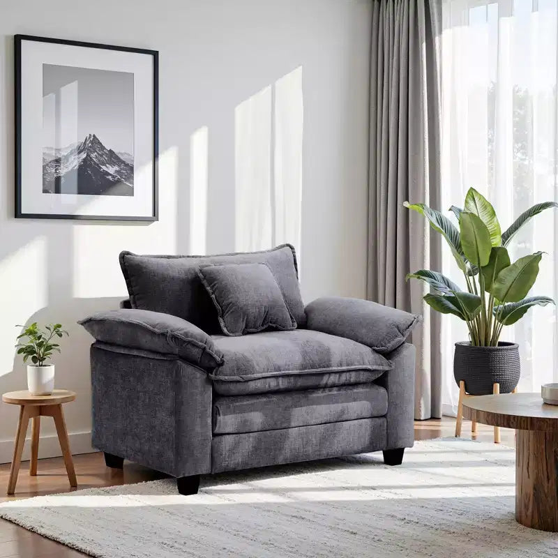 Fauteuil d'appoint surdimensionné en chenille EHMKNP avec pouf