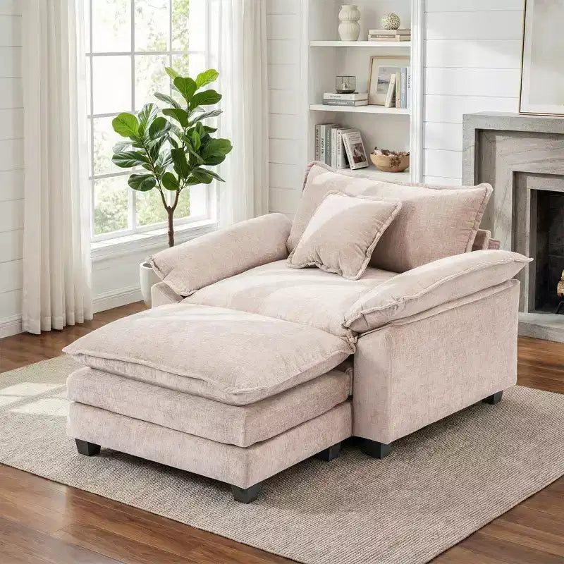 Fauteuil d'appoint surdimensionné en chenille EHMKNP avec pouf