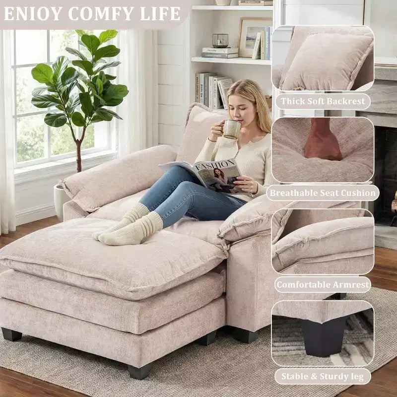 Fauteuil d'appoint surdimensionné en chenille EHMKNP avec pouf