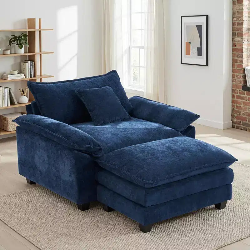 Fauteuil d'appoint surdimensionné en chenille EHMKNP avec pouf