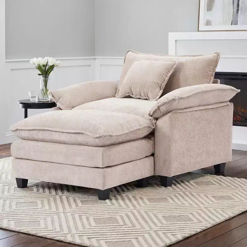 Fauteuil d'appoint surdimensionné en chenille EHMKNP avec pouf