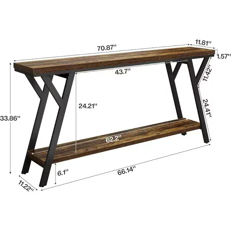 Table console étroite et longue Lantine de 70,9 pouces, table de canapé industrielle à 2 niveaux derrière le canapé pour le couloir, le salon, l'entrée