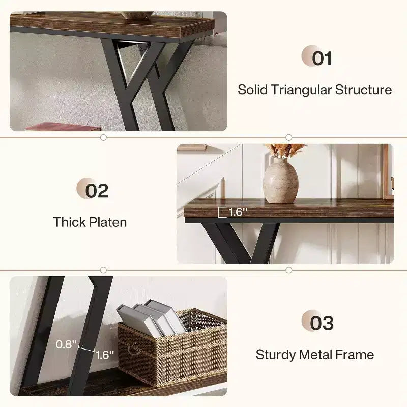 Table console étroite et longue Lantine de 70,9 pouces, table de canapé industrielle à 2 niveaux derrière le canapé pour le couloir, le salon, l'entrée