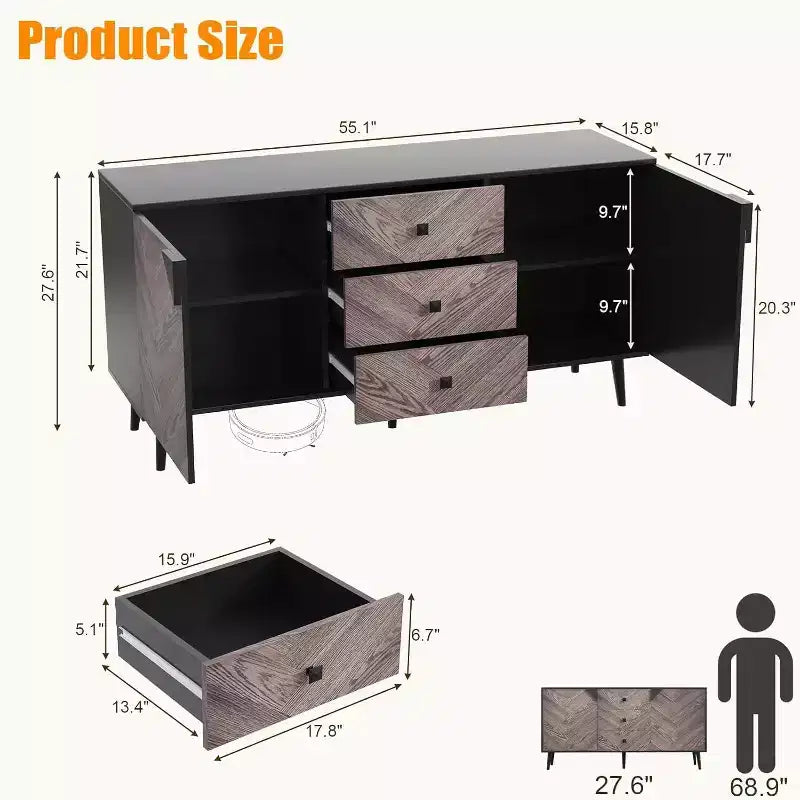 Acekool 55.1 Buffet de rangement contemporain, bahut avec tiroirs et portes, meuble d'appoint pour salle à manger, entrée