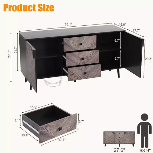 Acekool 55.1 Buffet de rangement contemporain, bahut avec tiroirs et portes, meuble d'appoint pour salle à manger, entrée