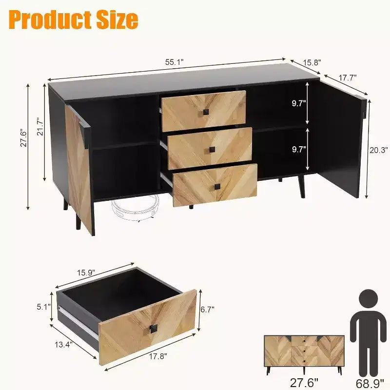 Acekool 55.1 Buffet de rangement contemporain, bahut avec tiroirs et portes, meuble d'appoint pour salle à manger, entrée