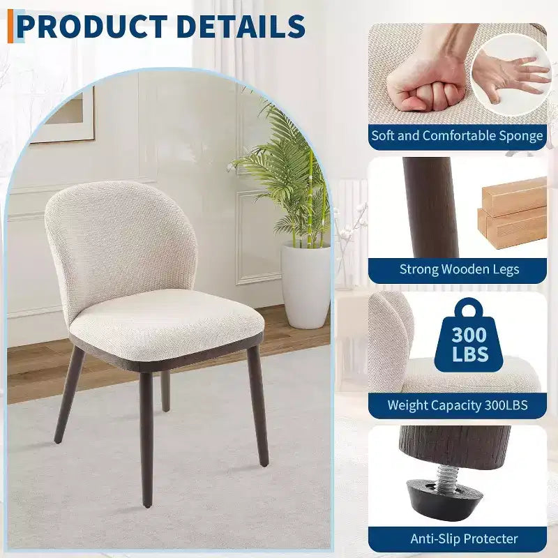 Acekool Lot de 2 chaises rétro - Assises en cuir PU avec structure en acier, dossiers aspect noyer, crème pour petits espaces