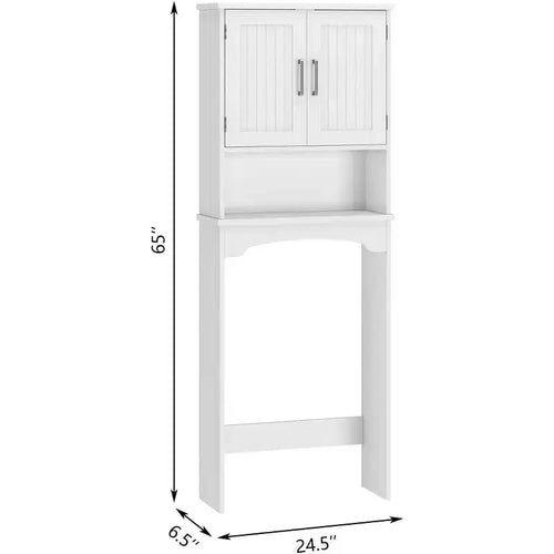Acekool Meuble de Rangement WC, Organisateur de Salle de Bain avec Portes Doubles, Étagère Ouverte, Conception Haute Gain de Place, Kit Anti-Basculement, Blanc