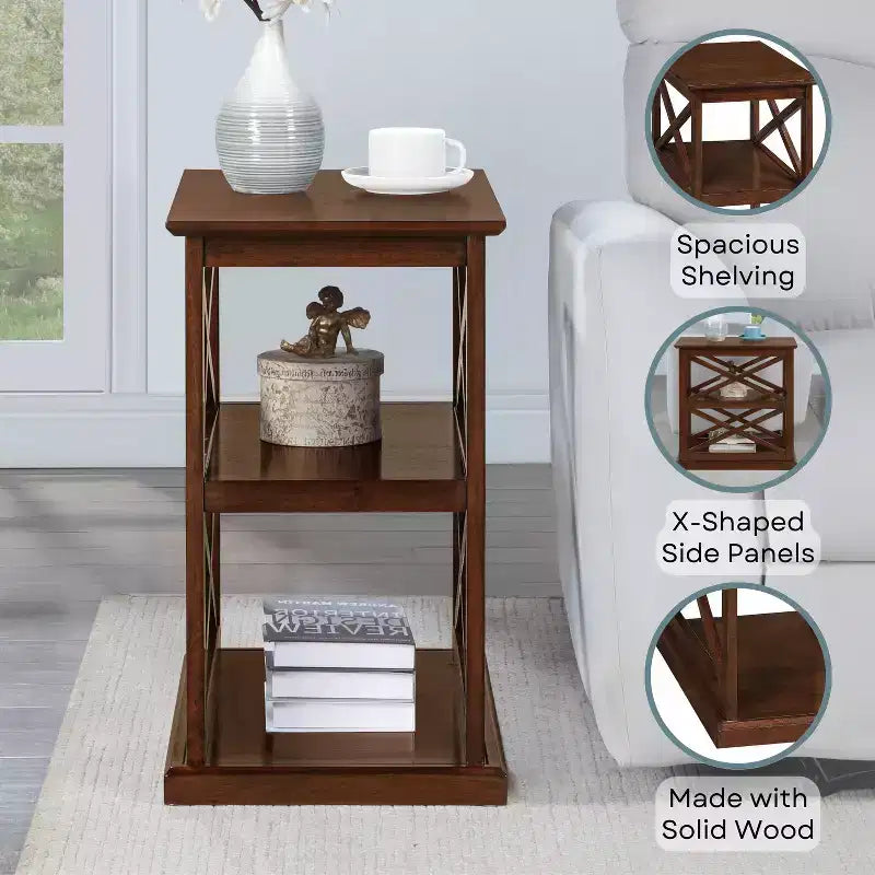 HomeStock Table d'appoint rectangulaire en bois, couleur marron, 25 po H, 1 pièce