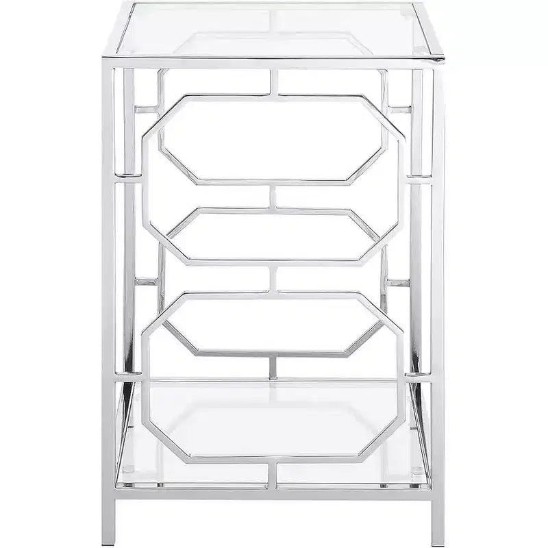 HomeStock Table d'appoint rectangulaire de 24 po de hauteur avec plateau en verre, couleur argent, 1 pièce