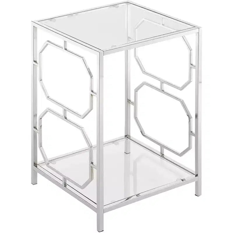 HomeStock Table d'appoint rectangulaire de 24 po de hauteur avec plateau en verre, couleur argent, 1 pièce