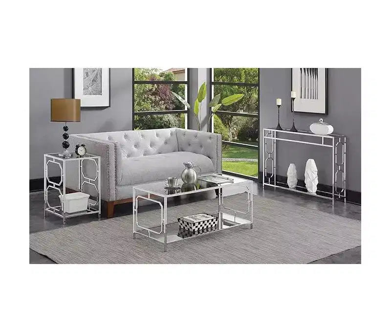HomeStock Table d'appoint rectangulaire de 24 po de hauteur avec plateau en verre, couleur argent, 1 pièce
