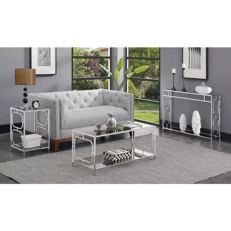 HomeStock Table d'appoint rectangulaire de 24 po de hauteur avec plateau en verre, couleur argent, 1 pièce
