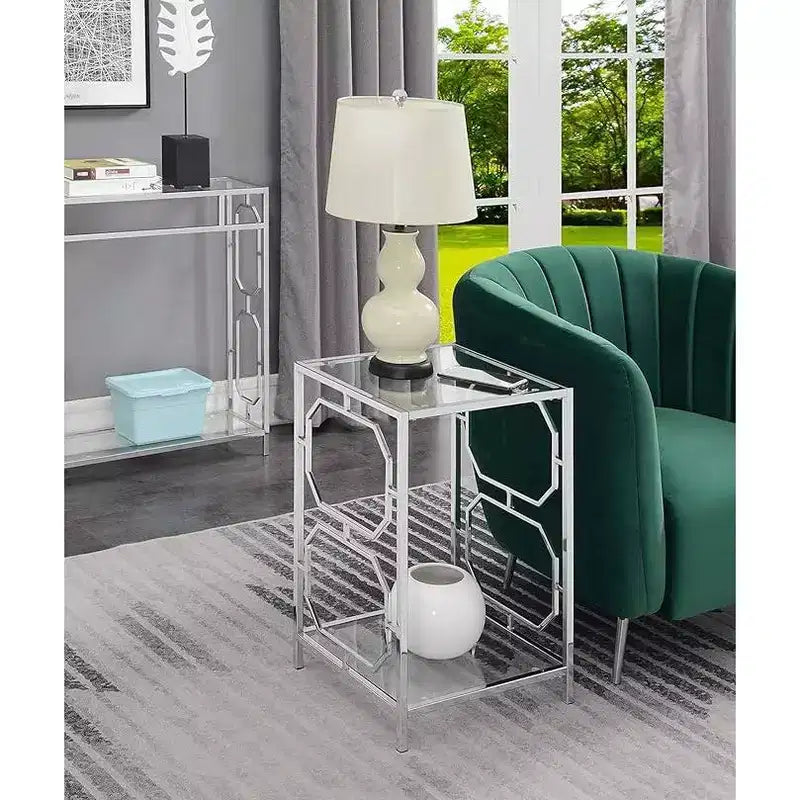 HomeStock Table d'appoint rectangulaire de 24 po de hauteur avec plateau en verre, couleur argent, 1 pièce