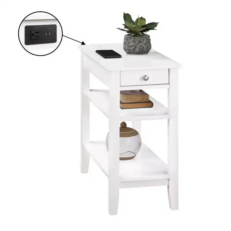 HomeStock Table d'appoint rectangulaire en bois blanc de 24 po de hauteur, 1 pièce