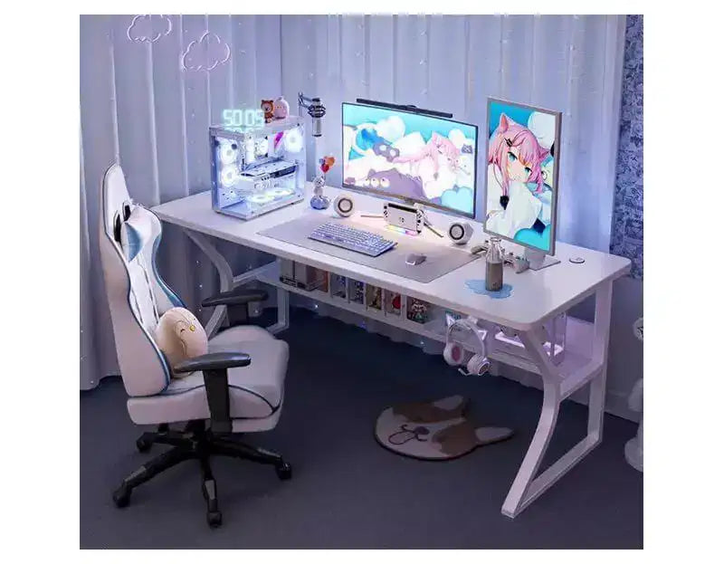 Acekool 31 Petit Bureau Informatique, Table d'Écriture Moderne pour Bureau à Domicile, Chambre, Étude ou Poste de Travail, Gain de Place, Crochet pour Casque, Blanc