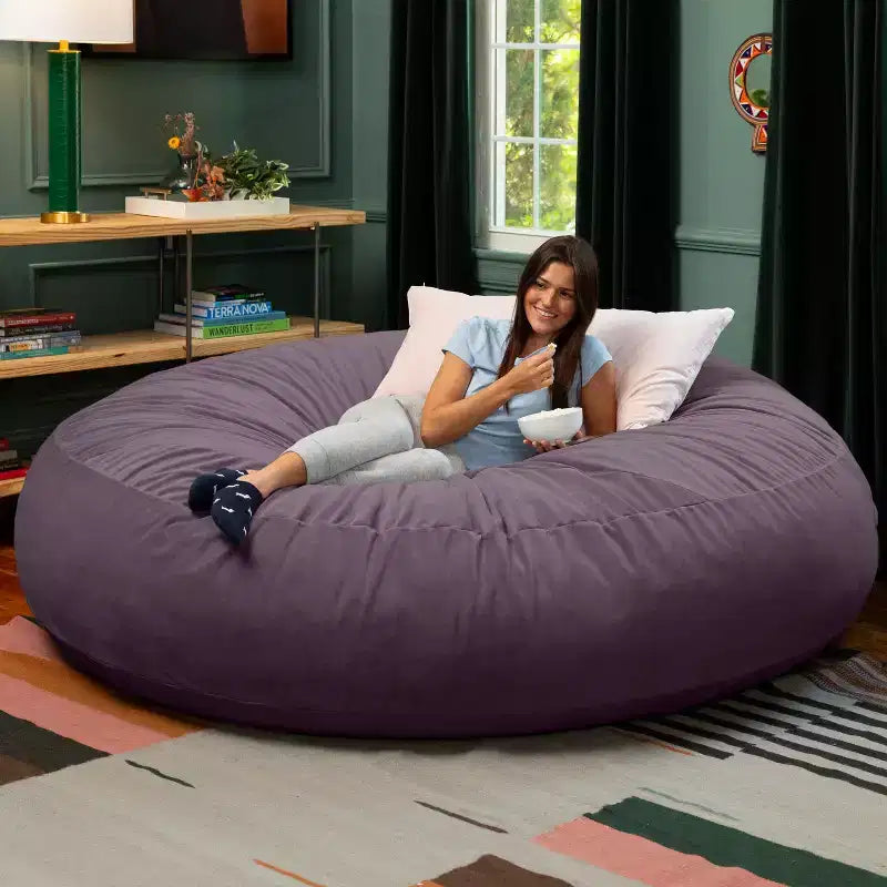 Jaxx Cocoon 7 pieds - Pouf convertible 2-en-1 et grand pouf pour adultes, velours luxuriant
