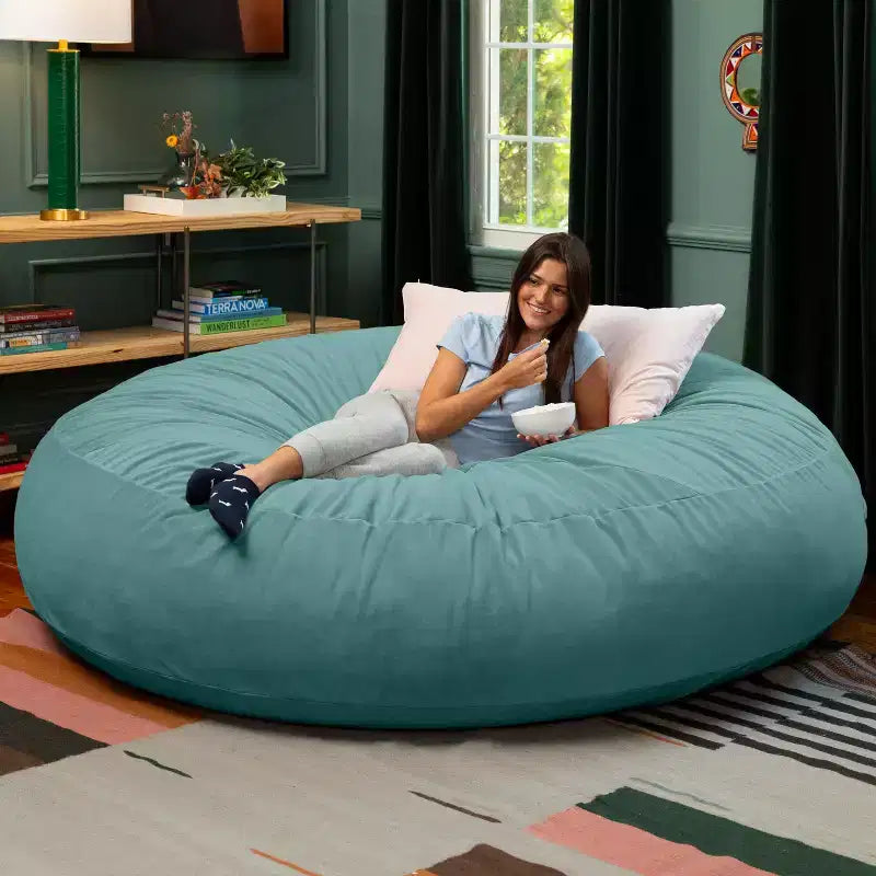 Jaxx Cocoon 7 pieds - Pouf convertible 2-en-1 et grand pouf pour adultes, velours luxuriant