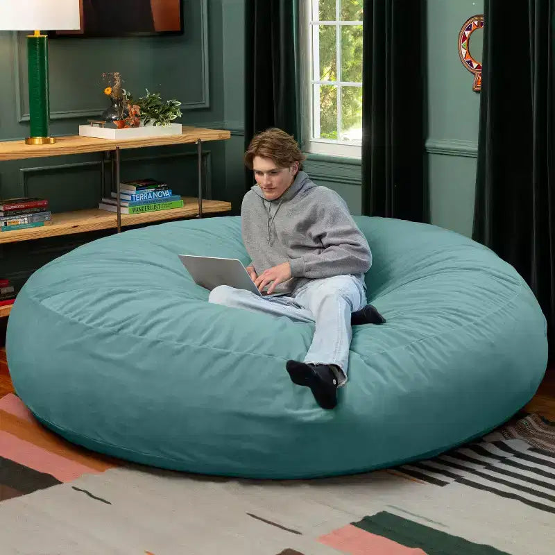 Jaxx Cocoon 7 pieds - Pouf convertible 2-en-1 et grand pouf pour adultes, velours luxuriant
