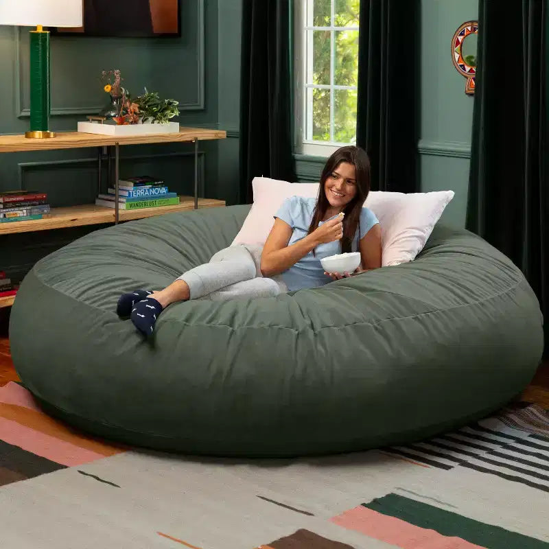 Jaxx Cocoon 7 pieds - Pouf convertible 2-en-1 et grand pouf pour adultes, velours luxuriant
