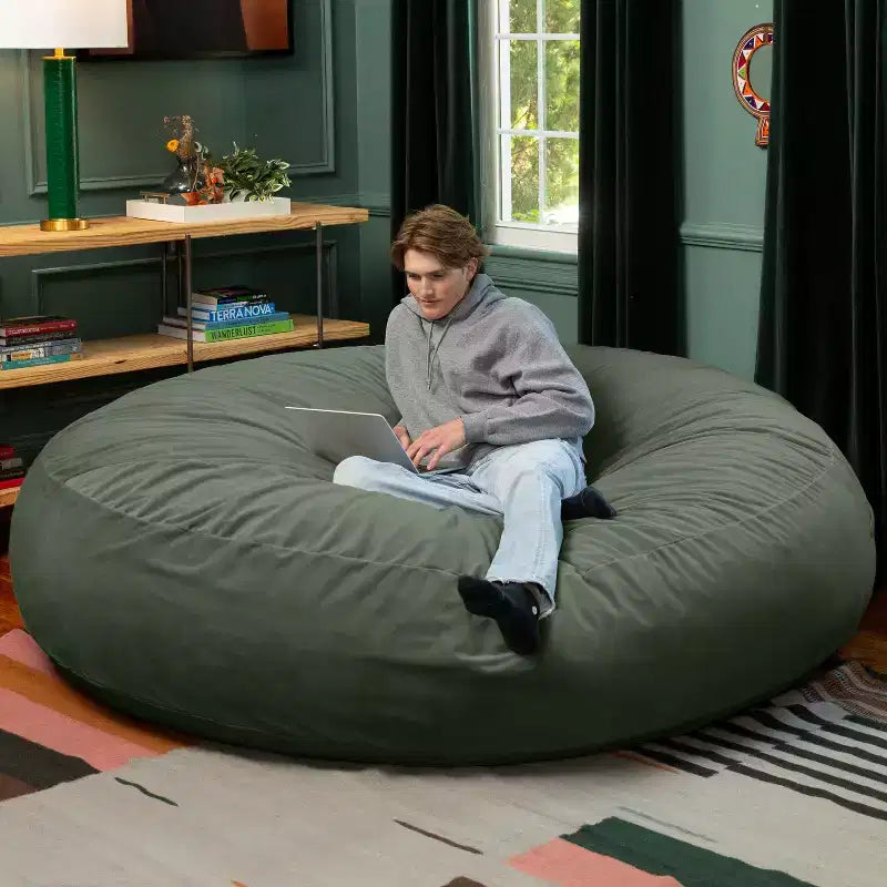 Jaxx Cocoon 7 pieds - Pouf convertible 2-en-1 et grand pouf pour adultes, velours luxuriant