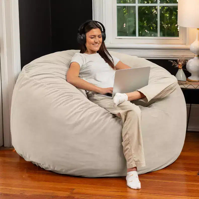 Jaxx 5 Foot Saxx – Grand Pouf Rond pour Adultes – Velours Luxueux