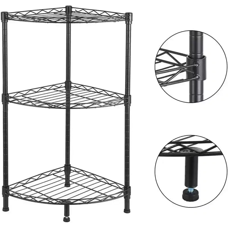 Étagère d'angle 3 niveaux Acekool, étagère de rangement rustique noire pour chambre, salon, bureau, cuisine, 35x35x80 cm