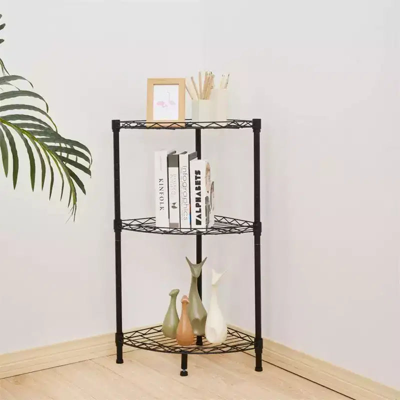 Étagère d'angle 3 niveaux Acekool, étagère de rangement rustique noire pour chambre, salon, bureau, cuisine, 35x35x80 cm