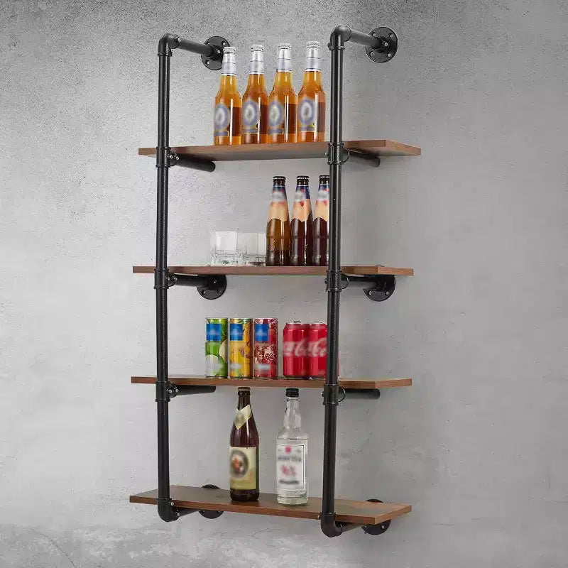 Acekool Étagère murale industrielle à 4 niveaux en tuyaux, unité d'étagères flottantes rustiques de 30 pouces, en bois véritable, pour cuisine, bar, bibliothèque et porte-bouteilles de vin