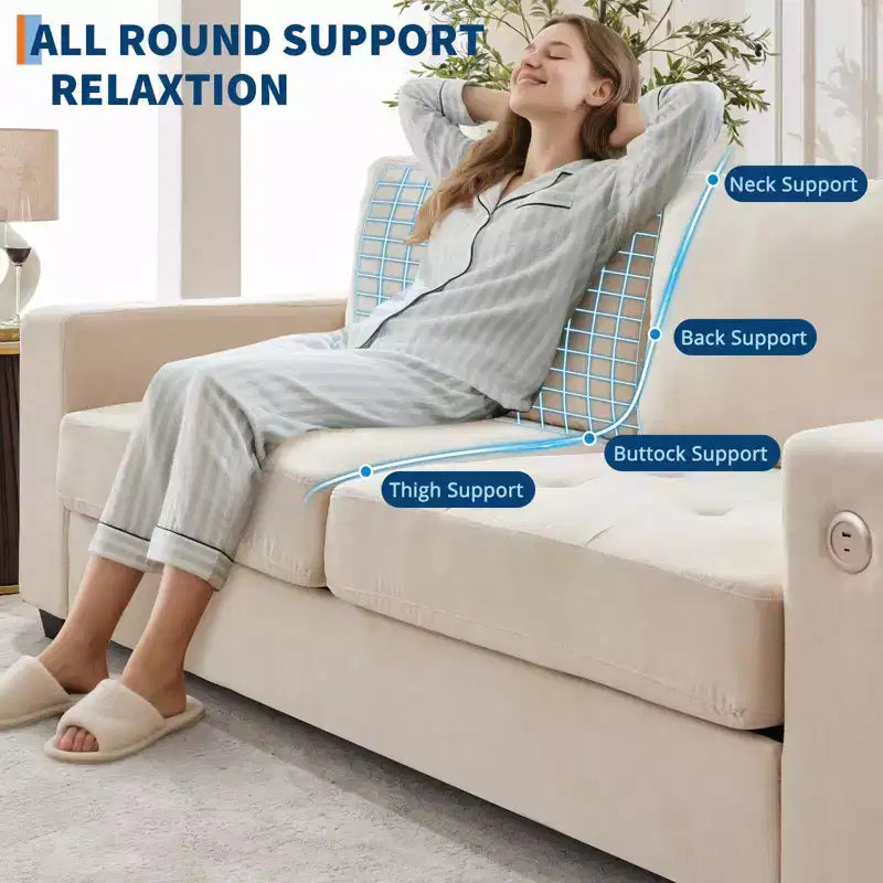 Canapé compact 90 cm, 2 places en chenille grise avec ports USB/Type-C et poches latérales, soutien mi-ferme