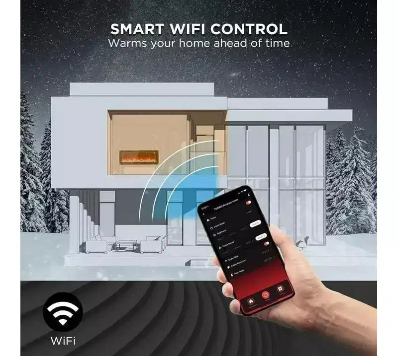 Coolmee Cheminée électrique 88 pouces, intelligente encastrable ou murale, contrôle WiFi, double chauffage 750/1500W, 12 couleurs de flamme, écran tactile, minuterie