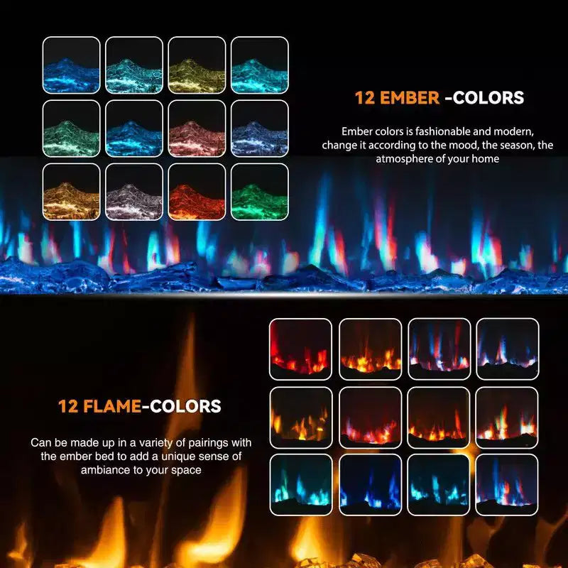Coolmee Cheminée électrique intelligente de 80 pouces encastrée et murale, double chauffage 750/1500W avec télécommande, flammes réglables, écran tactile, minuterie