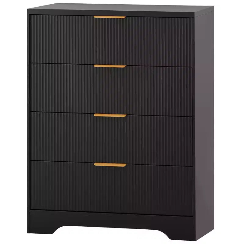 Commode à 5 tiroirs cannelée pour chambre à coucher, commode moderne de 120 cm de haut avec poignées en métal doré, commode en bois pour placard, salon, couloir