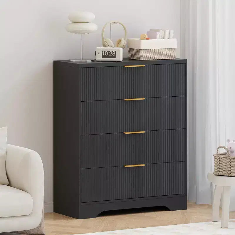 Fluted 5 Drawer Dresser for Bedroom, 47 Tall Modern Chest of Drawers with Gold Metal Handles, Wood Bedroom Dresser for Closet, Living Room, Hallway