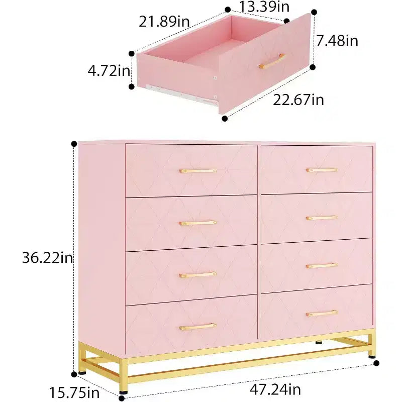 Commode de chambre à 8 tiroirs, Grande tour de rangement, Commode en bois avec 8 tiroirs de rangement pour chambre, Large avec organisateur de tiroirs
