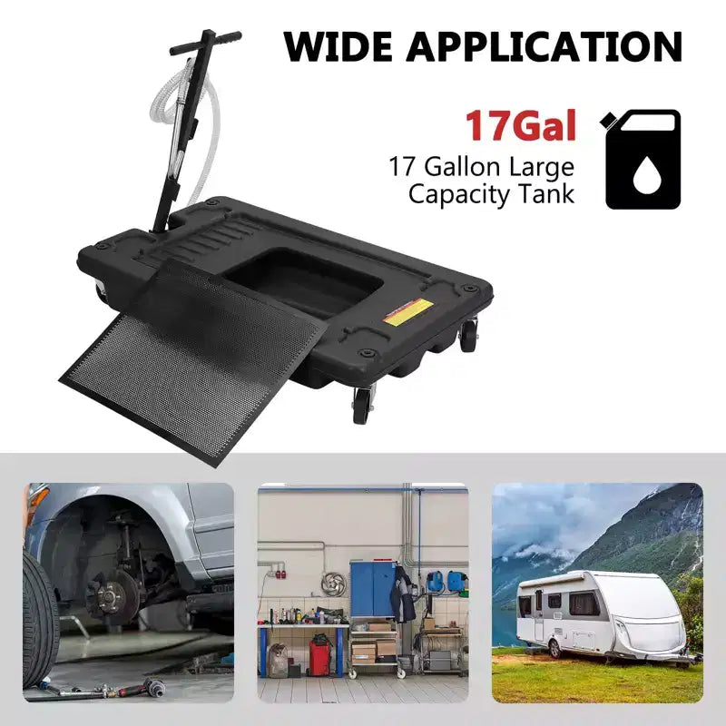 Bac de vidange d'huile de 18 gallons, bac de vidange d'huile à profil bas grande capacité, poignée pliable, avec pompe