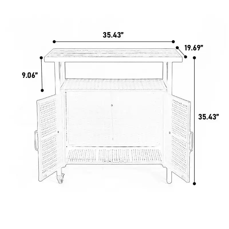 NAYSAYE Chariot de bar d'extérieur en osier avec dessus en bois composite pour patio, noir, 35,43*19,69*35,43