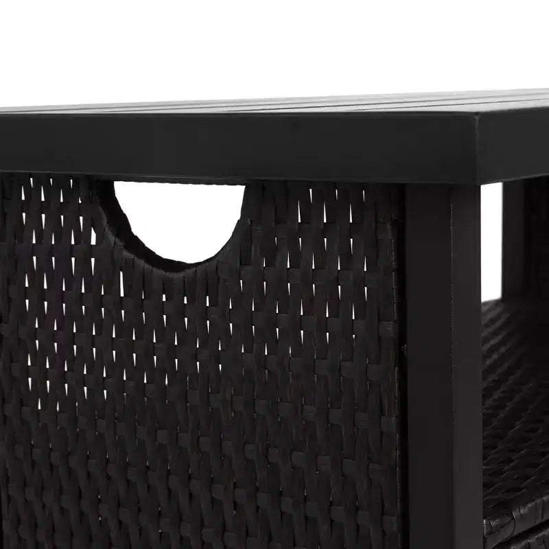 NAYSAYE Chariot de bar d'extérieur en osier avec dessus en bois composite pour patio, noir, 35,43*19,69*35,43