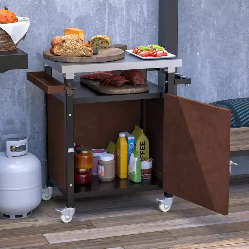 Chariot de service NAYSAYE pour bar, chariot de barbecue extérieur avec plateau en acier inoxydable pour cuisine de patio, marron, 32,4*18,7*34,7