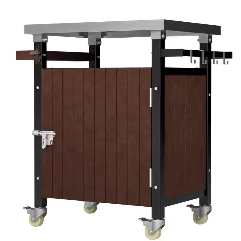 Chariot de service NAYSAYE pour bar, chariot de barbecue extérieur avec plateau en acier inoxydable pour cuisine de patio, marron, 32,4*18,7*34,7