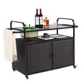 NAYSAYE Bar Serving Cart Outdoor Wicker Table with Cabinet and Steel Top for Patio , Black, 51.57*19.69*35.83