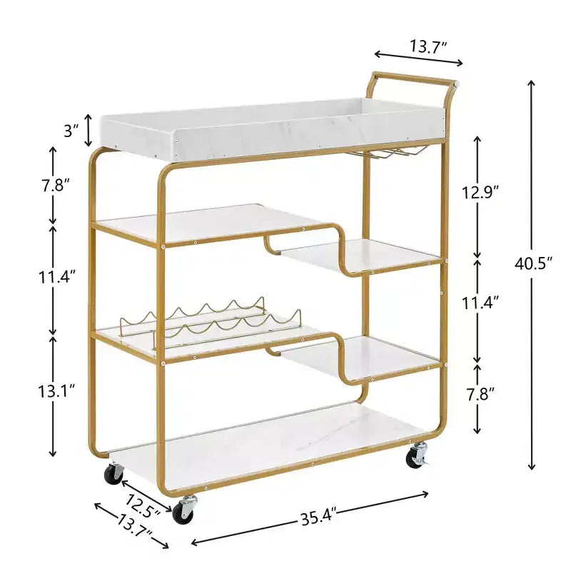 NAYSAYE Chariot de Bar Style Rétro Desserte de Boissons avec Casier à Vin et Porte-Verres pour Salon, Doré, 35.63*13.98*40.35