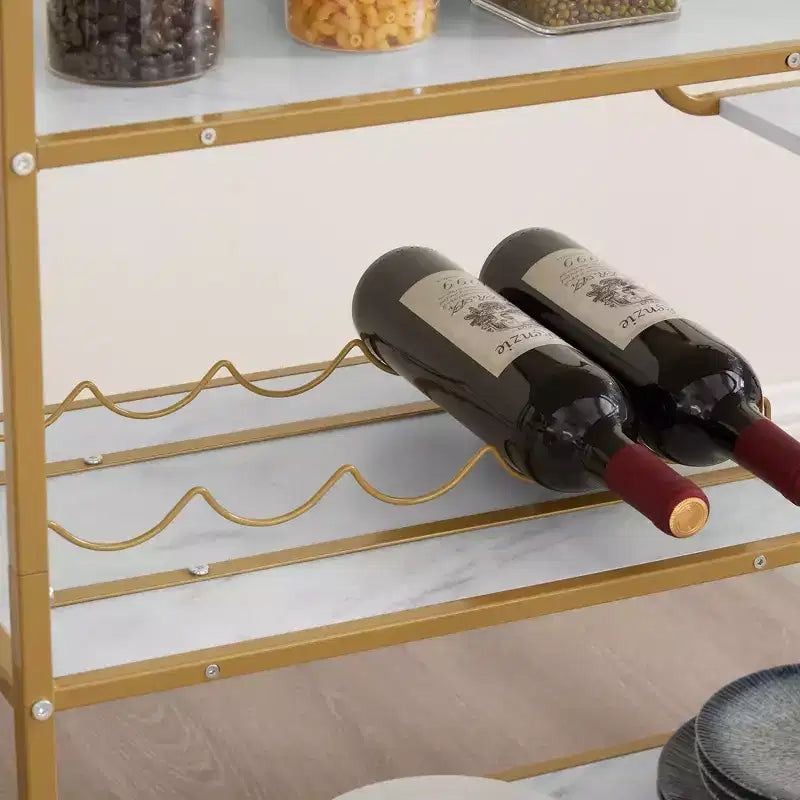 NAYSAYE Chariot de Bar Style Rétro Desserte de Boissons avec Casier à Vin et Porte-Verres pour Salon, Doré, 35.63*13.98*40.35