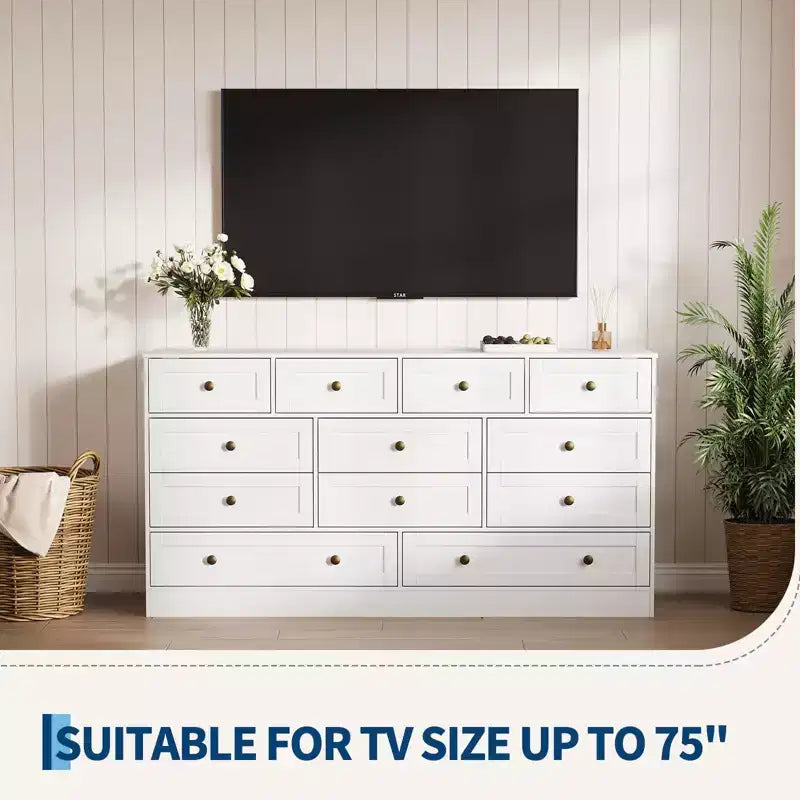 Commode en bois à 12 tiroirs pour chambre, Organisateur de rangement pour vêtements en bois pour salon, couloir, Meuble TV commode large et moderne
