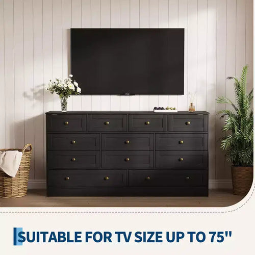 Commode en bois à 12 tiroirs pour chambre, Organisateur de rangement pour vêtements en bois pour salon, couloir, Meuble TV commode large et moderne