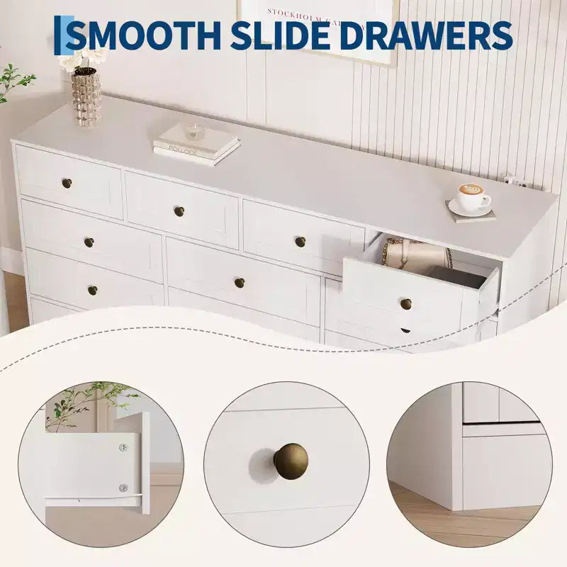 Commode en bois à 12 tiroirs pour chambre, Organisateur de rangement pour vêtements en bois pour salon, couloir, Meuble TV commode large et moderne