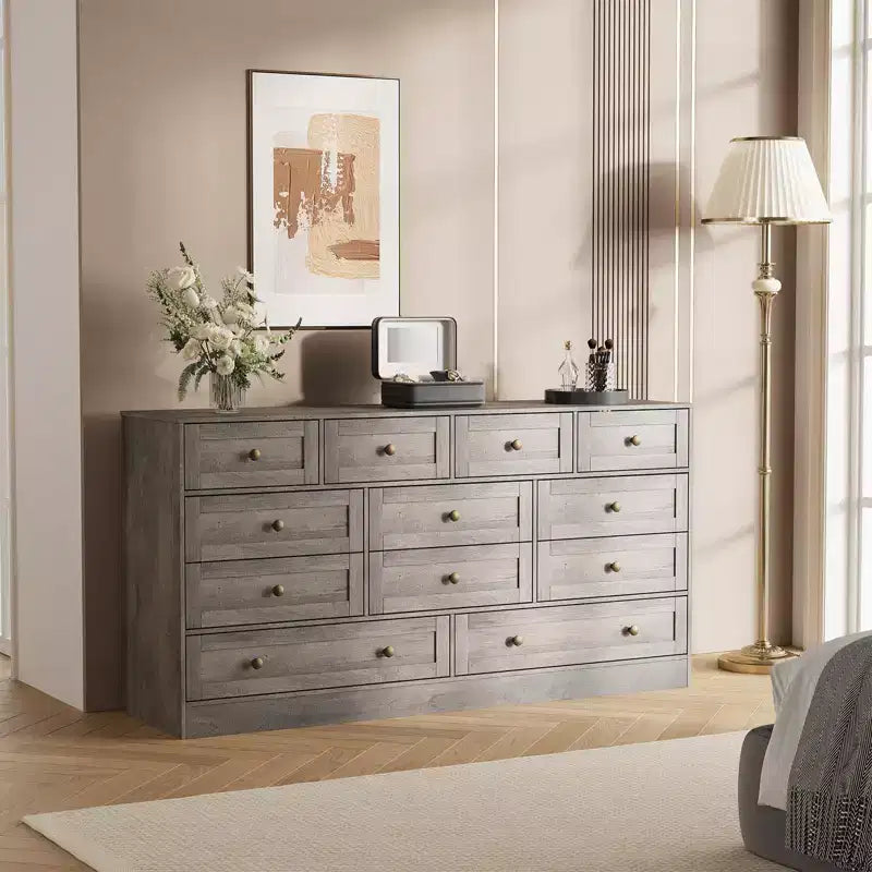 Commode en bois à 12 tiroirs pour chambre, Organisateur de rangement pour vêtements en bois pour salon, couloir, Meuble TV commode large et moderne