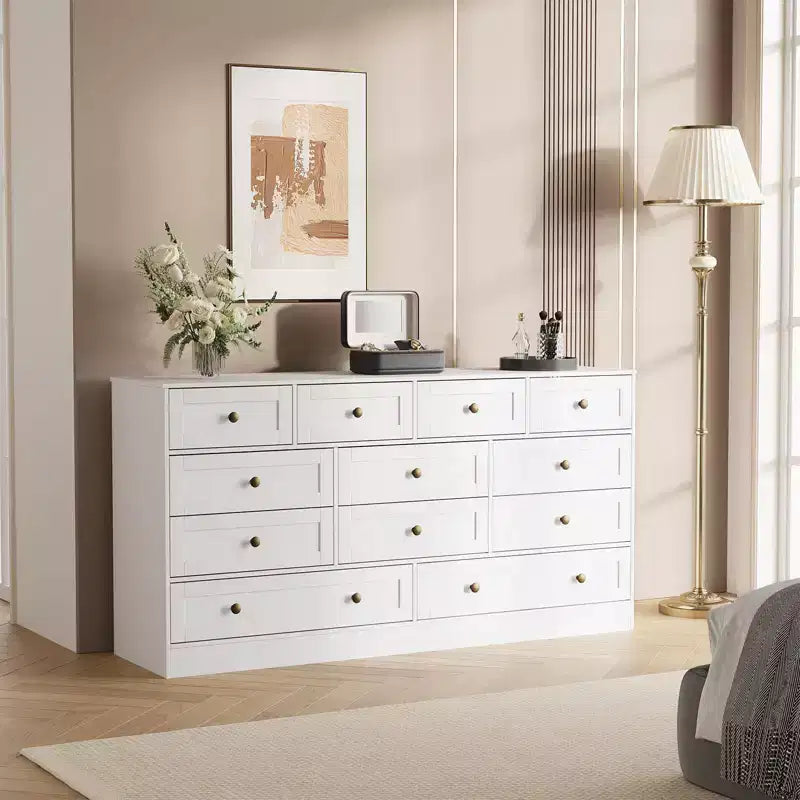 Commode en bois à 12 tiroirs pour chambre, Organisateur de rangement pour vêtements en bois pour salon, couloir, Meuble TV commode large et moderne