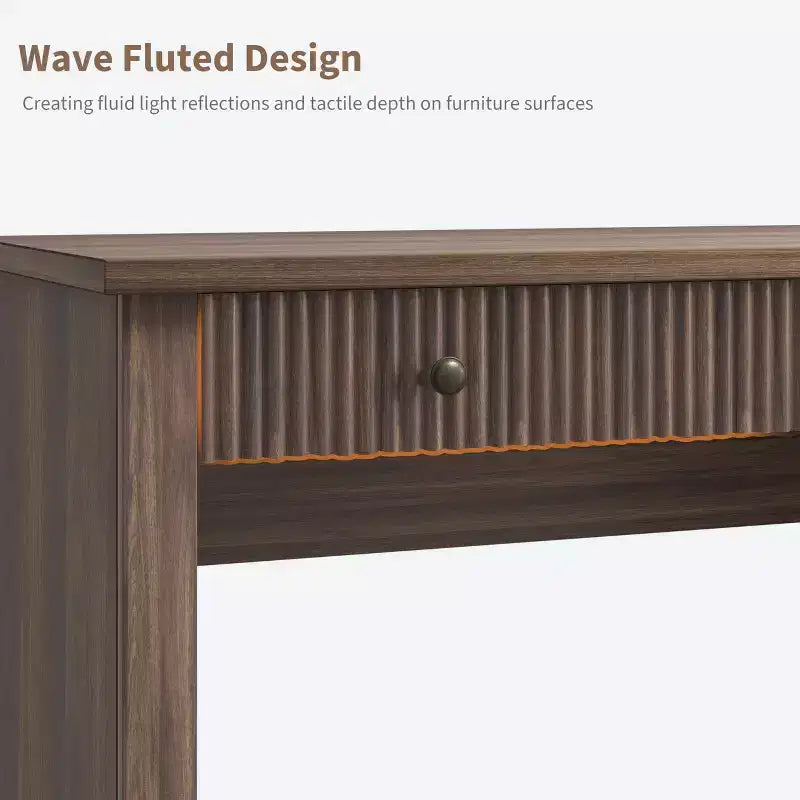 Bureau de direction 54 po avec tiroirs, bureau de télétravail cannelé avec classeur, bureau d'ordinateur en bois pour étude, table de conférence pour salon